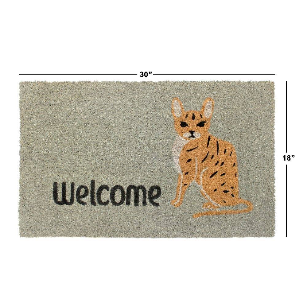 RugSmith Light Gray Machine Tufted Chettah Cat Coir Doormat, 18" x 30